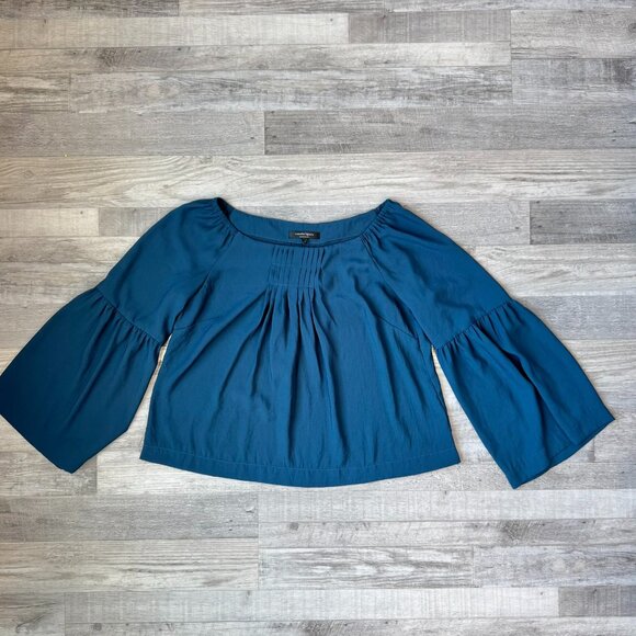 Nanette Lepore Blue Off Shoulder Bell Sleeve Blouse J21 - Picture 1 of 5